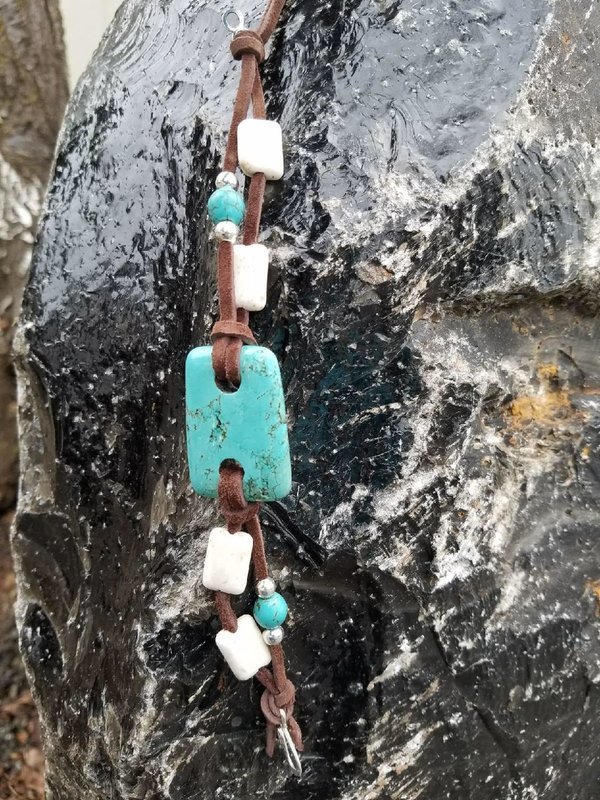 Turquoise & Silver Leather Bracelet