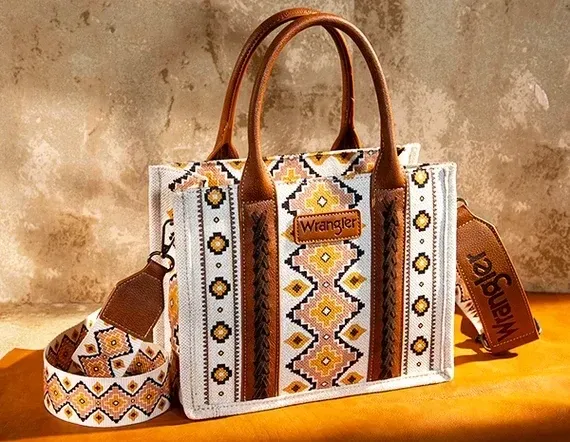 Wrangler Southwestern Dual Sided Print Crossbody Canvas Tote
