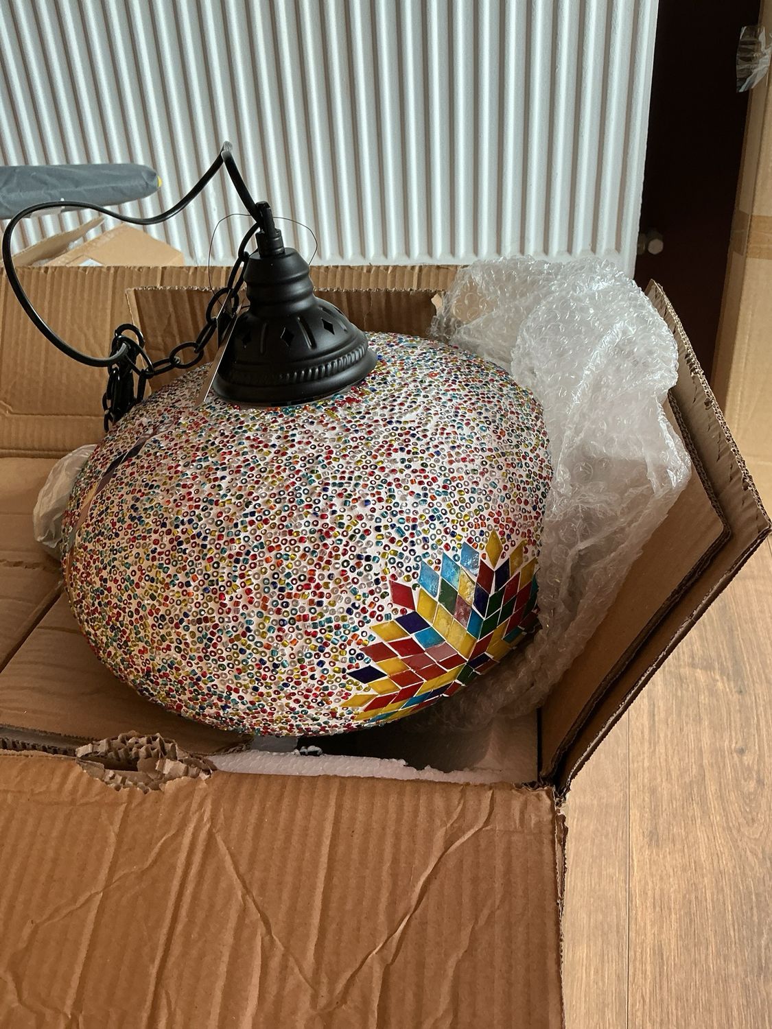 Lamp mozaïek hang glas/met oranje L 30x30x80