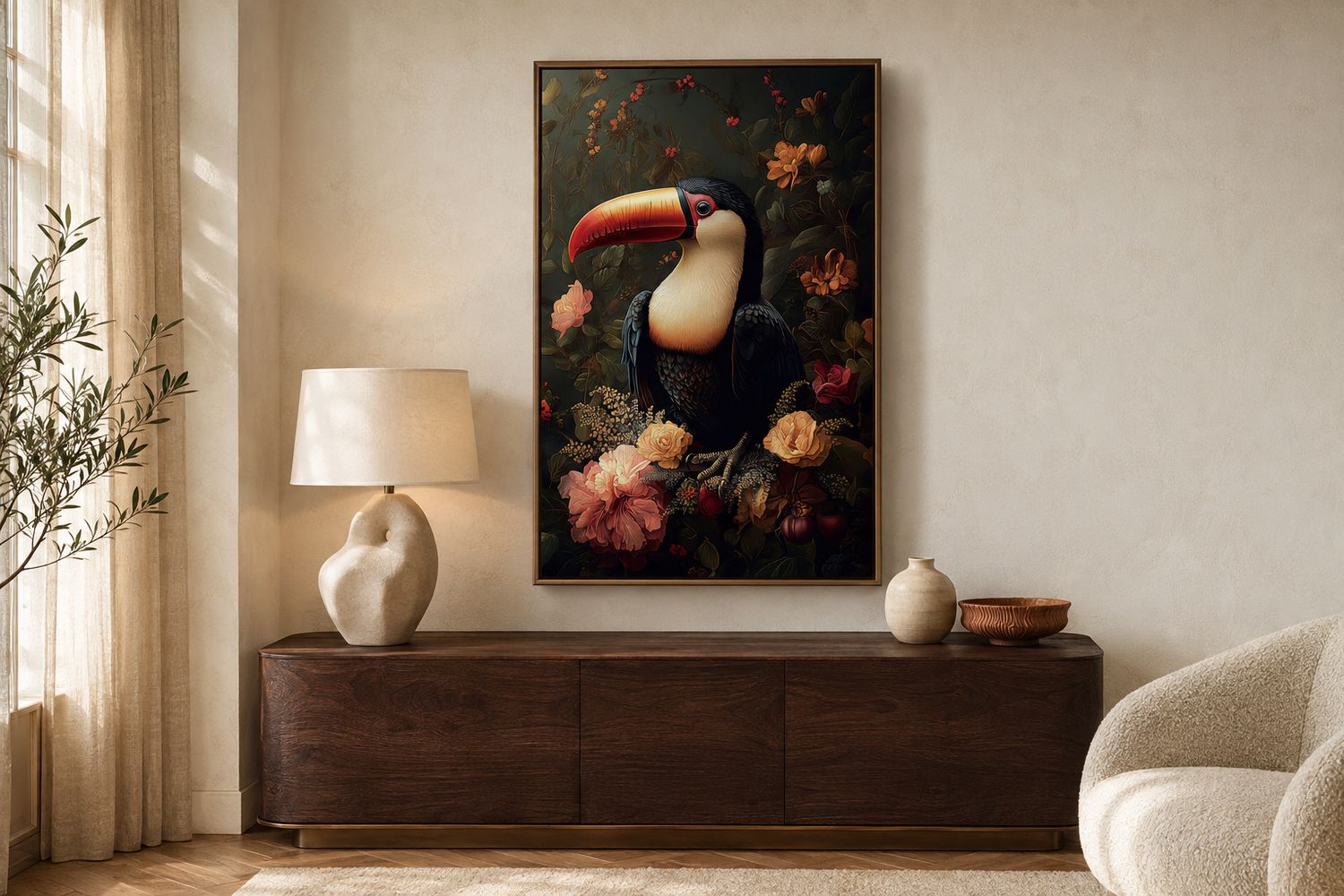 Glass painting of a toucan