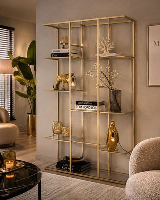 Open Vakkenkast Goud met Glas - Enkel showroom model