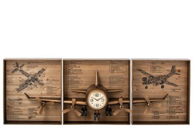 Wandklok vliegtuig metaal goud