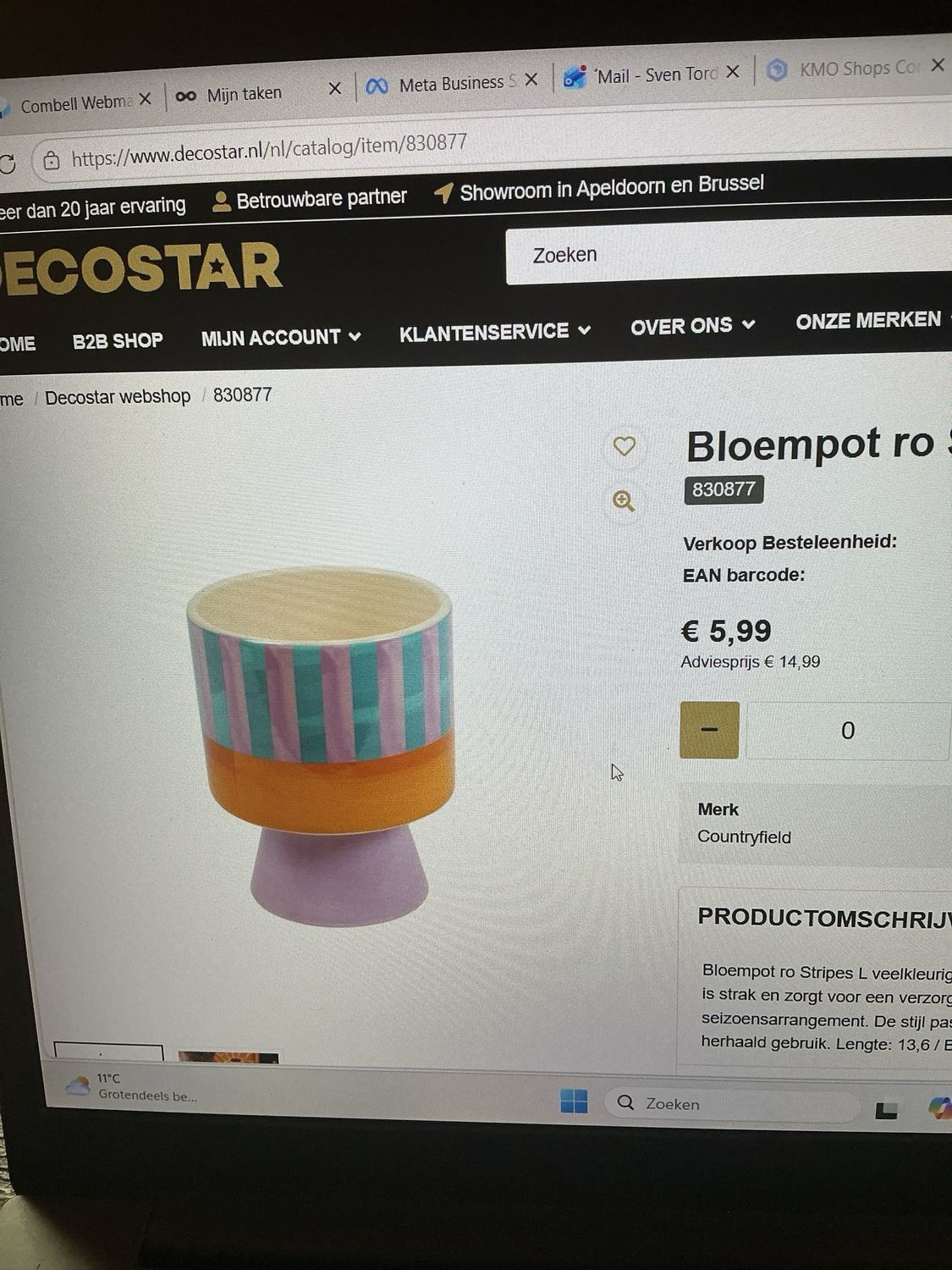 830877 bloempot stripes L veelkleurig