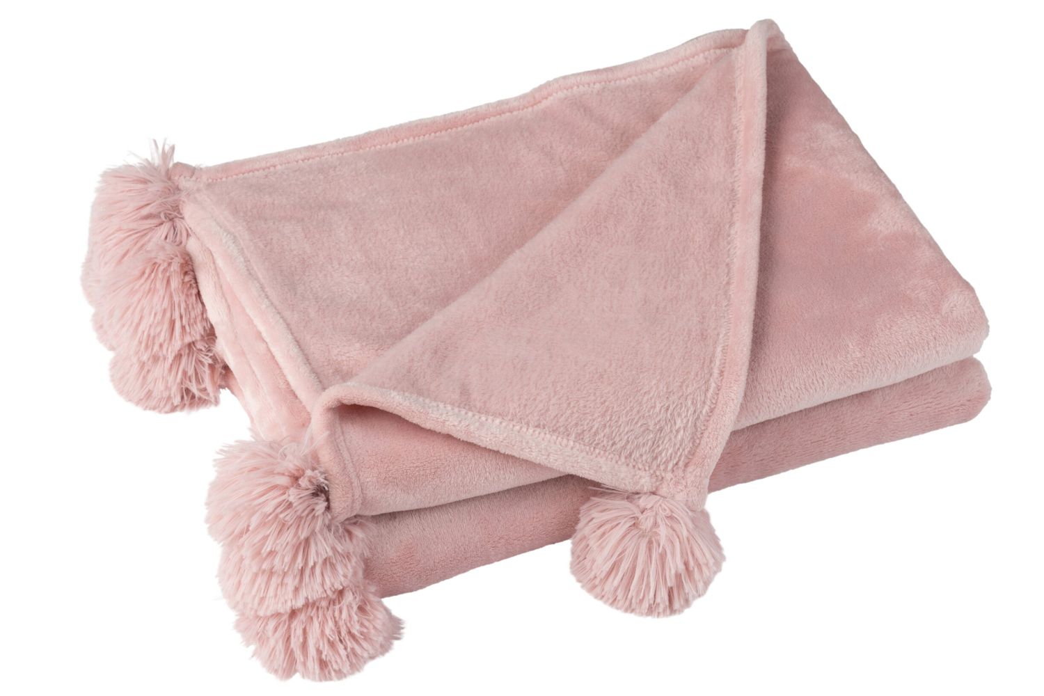 Plaid à pompons rose bébé
