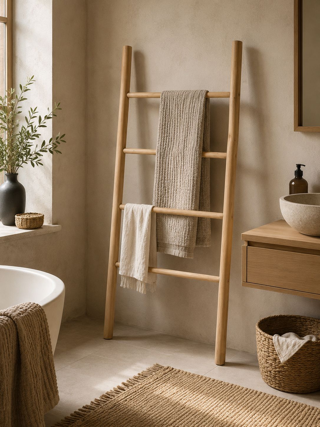 5-step teak ladder, wet