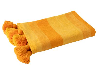 Plaid à rayures et pompons orange Plaid à rayures et pompons orange