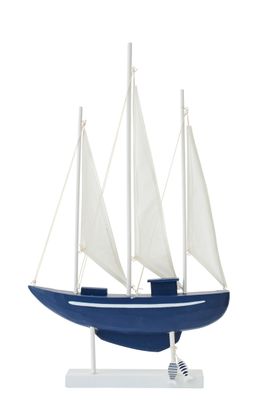 Zeilboot dennenhout bl/wit