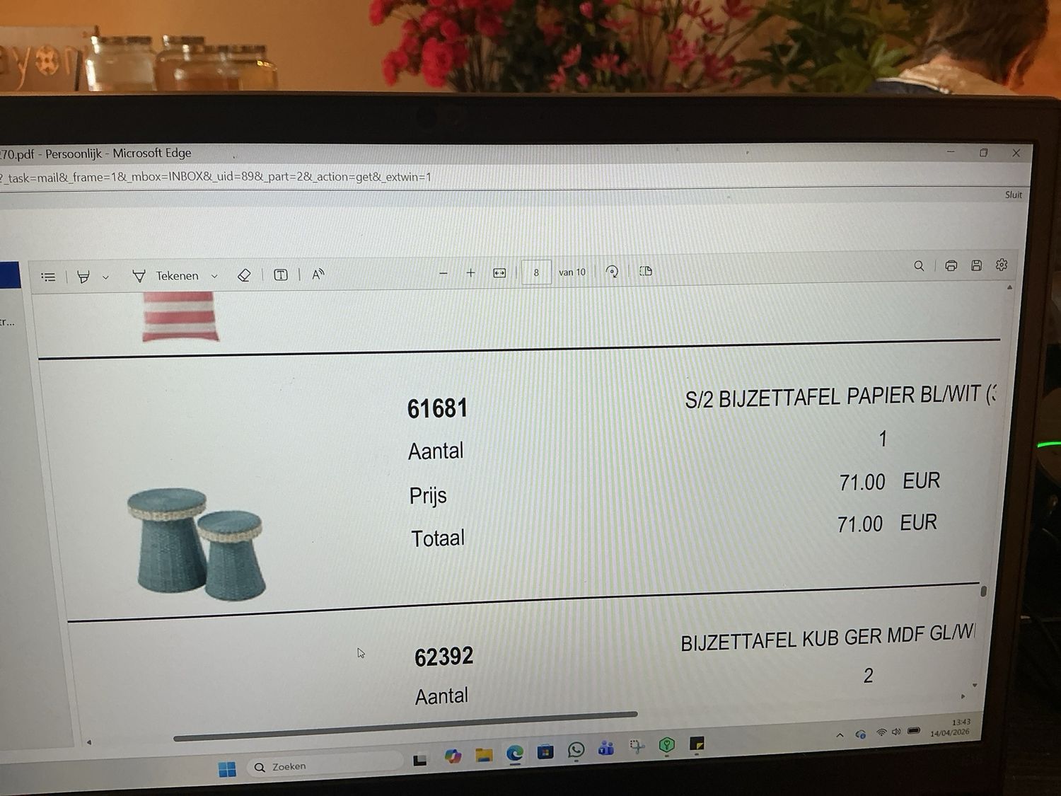 61681 set/2 bijzettafel bl/wit