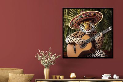 Plexischilderij met LED verlichting Panter Met Gitaar