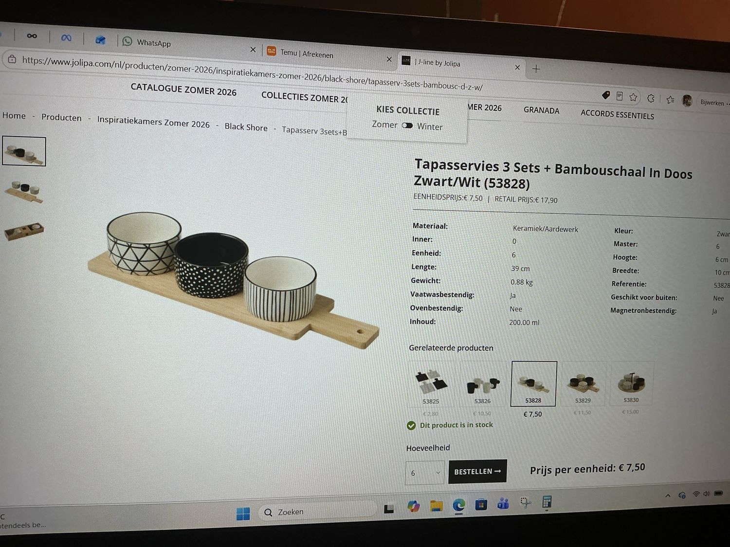 53828 tapasservies 3sets zwart/wit
