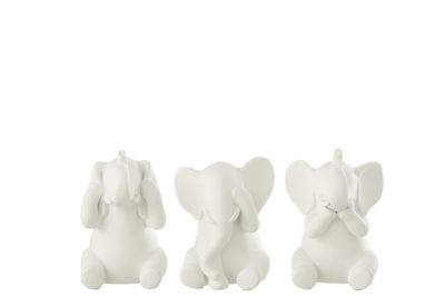 Olifant horen/zien/zwijgen wit set