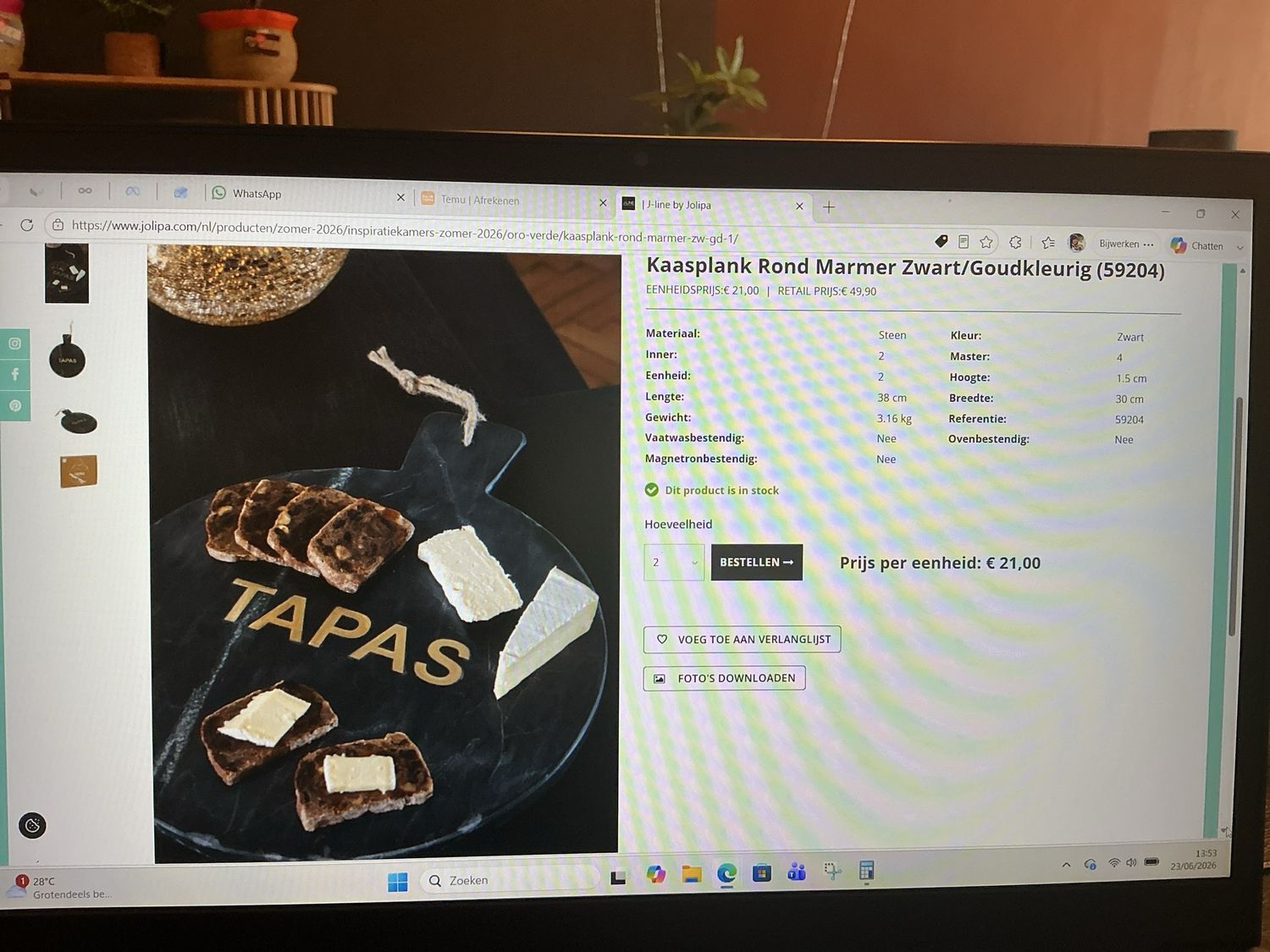 59204 Kaasplank rond tapas zwart