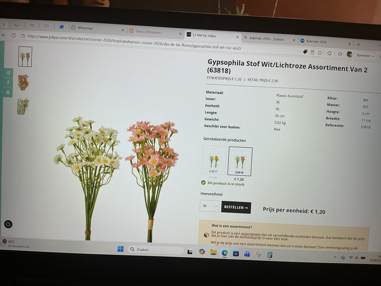 63818 gypsophila stof wit/lichtroze