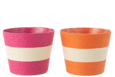 Bloempot touw streep roze/oranje XL Bloempot touw streep roze/oranje XL