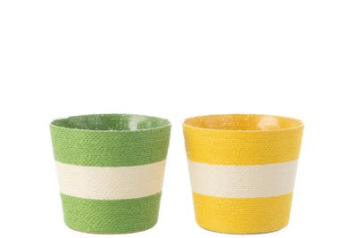 Bloempot touw geel/groen L Bloempot touw geel/groen L