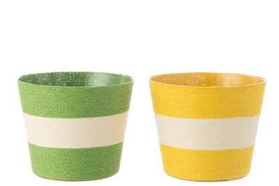 Bloempot touw streep geel/groen XL Bloempot touw streep geel/groen XL