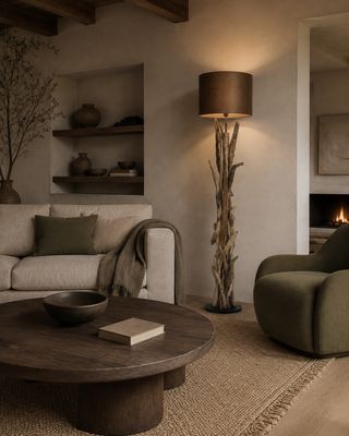 Vloerlamp Vidin hout + Shade cylinder  NALA dark brown