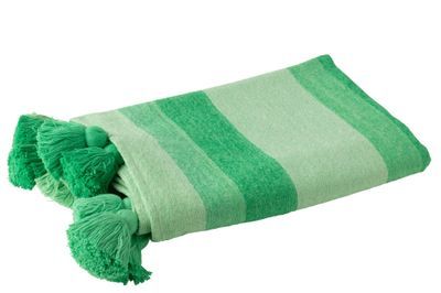 Plaid à rayures et pompons vert