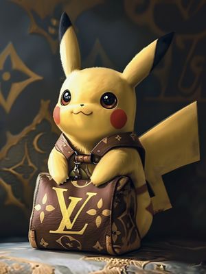 Glasschilderij Pikachu met Louis Vuitton