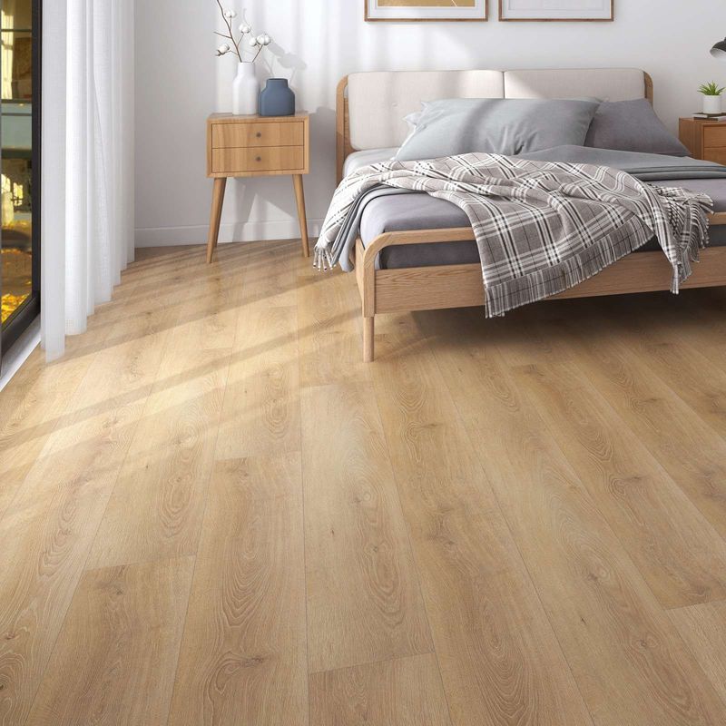 Vinylboden in Eichenholzoptik in einem Schlafzimmer