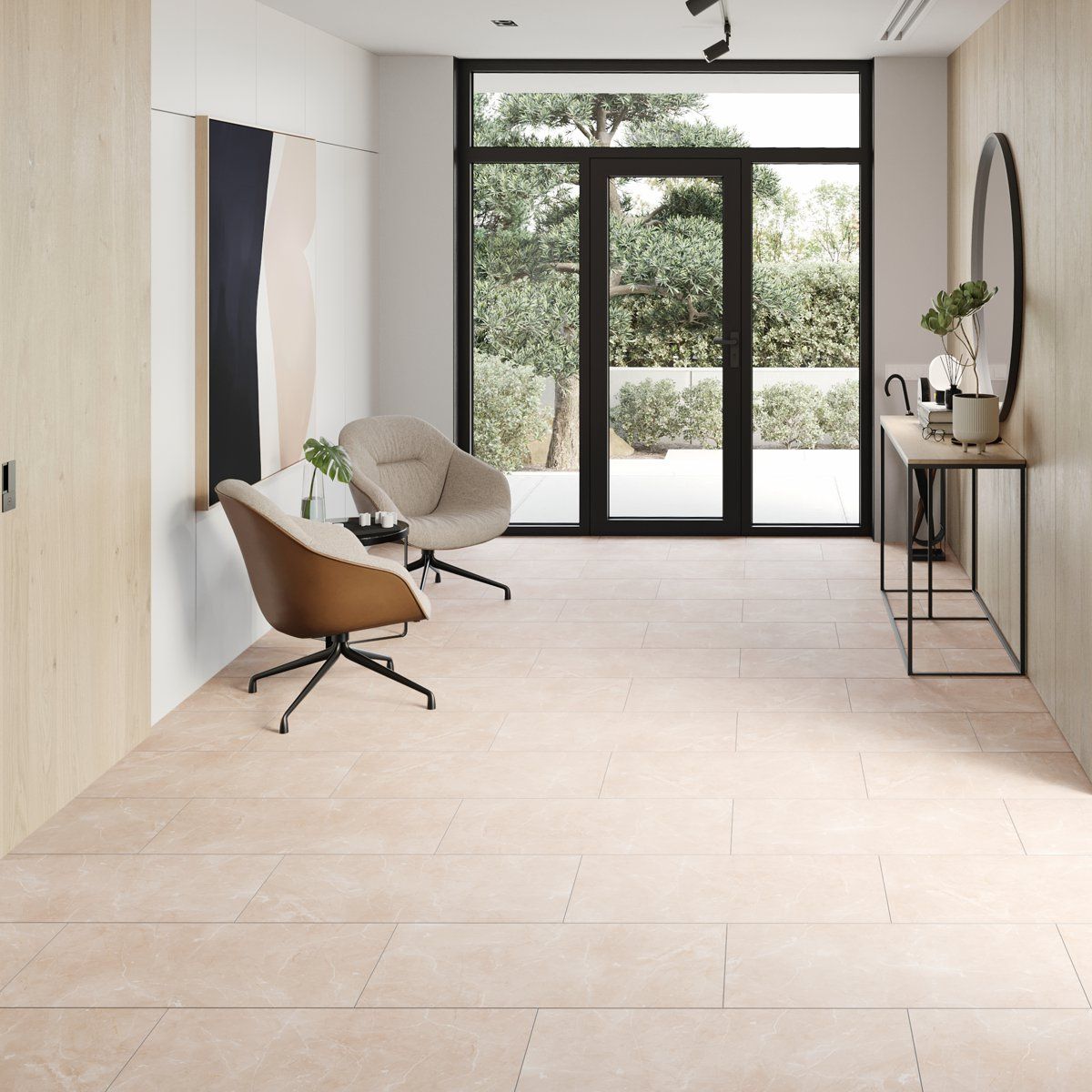 Klick-Vinyl in beiger Steinfliesenoptik in einem Flur. D2911