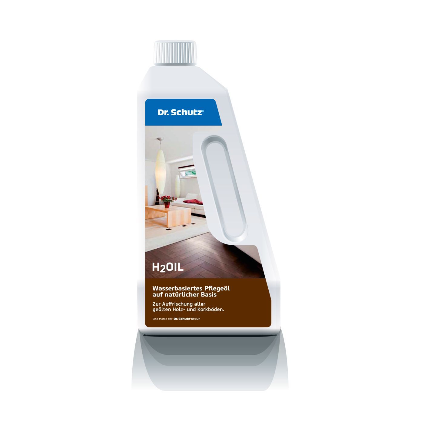 Eine Flasche Pflegemittel für Parkett und Kork H2Oil