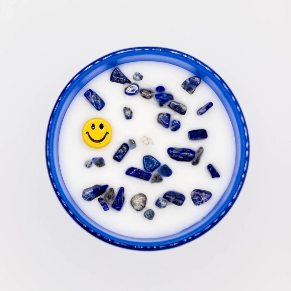 Kaars smiley blauw