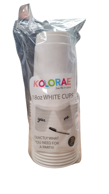 KOLORAE WHITE CUPS 18OZ 20PK