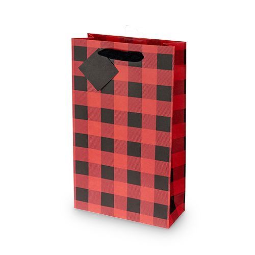 BUFFALO CHECK DOUBLE BOTTLE WINE BAG