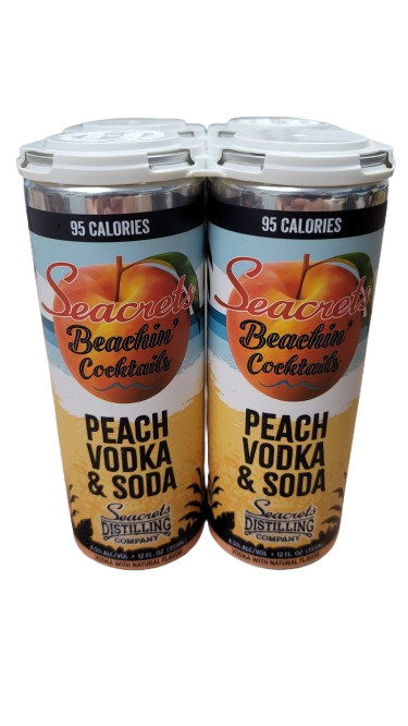 SEACRETS PEACH VODKA SODA RTD 4PK