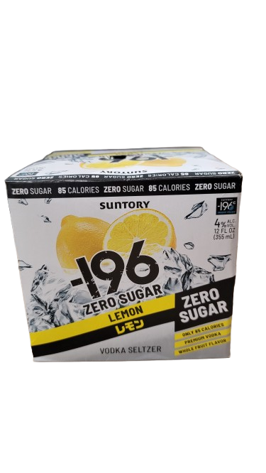 SUNTORY -196 ZERO LEMON VODKA SELTZER 4PK