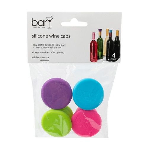 SILICONE WINE CAPS ASSORTED COLORS 4PK