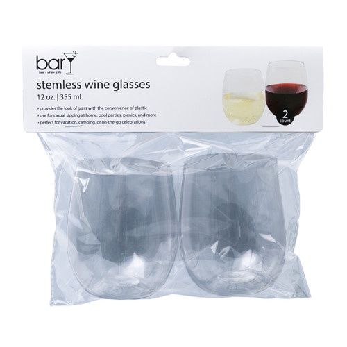 STEMLESS WINE GLASSES 12OZ 2PK