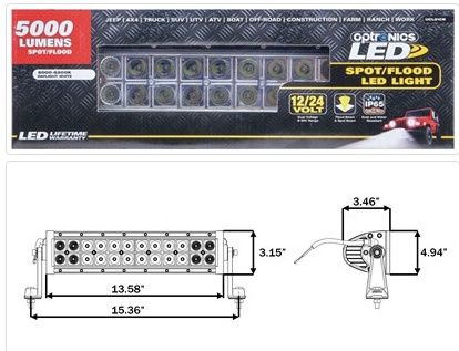LED 13" spot/flood light bar, hard wired