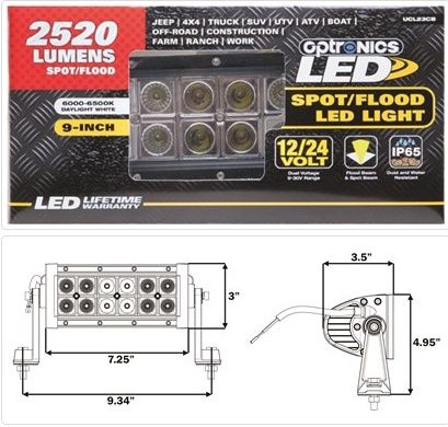 LED 9" spot/flood light bar, hard wired