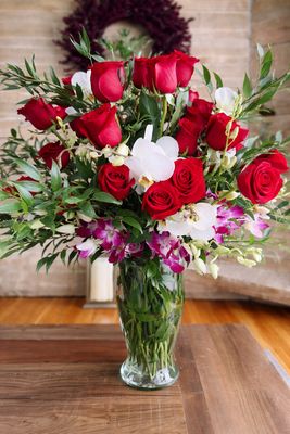 KaPow™ – Bold Rose &amp; Orchid Statement Luxury Arrangement - Rhode Island flower delivery