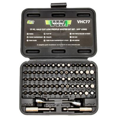 VIM Tools VIM Half Cut Master Bit Set, 77 Piece 5/8 Inch Long Bits, All TORX, Hex - XZN Phillips And Flat
