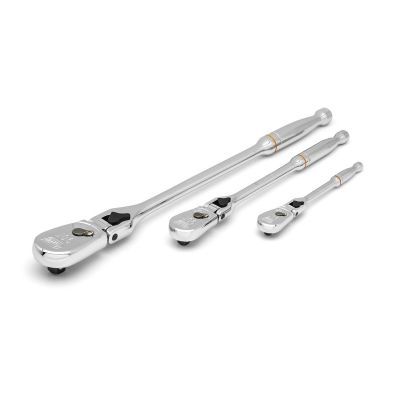 GearWrench 3 Piece 1/4 Inch, 3/8 Inch &amp; 1/2 Inch Drive 90-Tooth Locking Flex Head Teardrop Ratchet Set