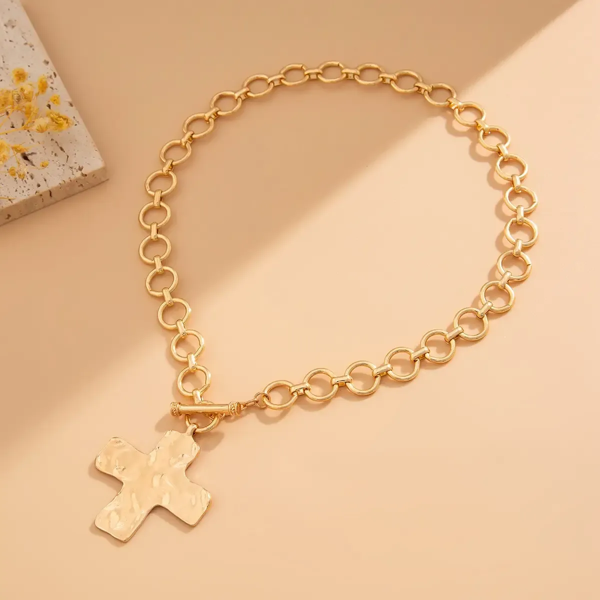 Notable Hammered Cross Front Toggle Necklace | 40NK9474   $6.14 MSRP $12.29  Color  GOLD