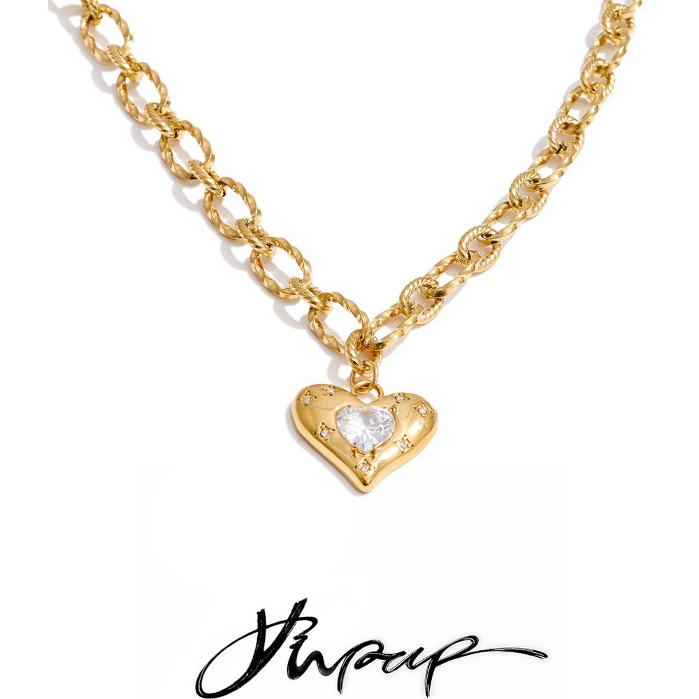 Yhpup High Quality Stainless Steel Shiny Zirconia Heart Pendant Necklace 16K PVD Plated Delicate New Arrivals Charm Jewelry Gift