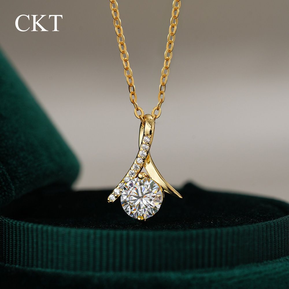 CKT Irregular Geometric Pendant 1ct Diamond Moissanite Necklace for Women 14K Gold Premium Wedding Fine Jewelry Gift