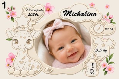Pamiątkowa metryczka dla noworodka – personalizowany prezent 20x15 cm. Darmowa dostawa.*