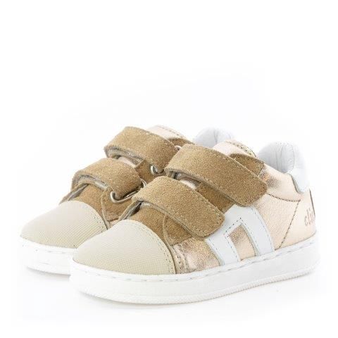 Clic! Klittenbandschoen taupe met goud en wit
