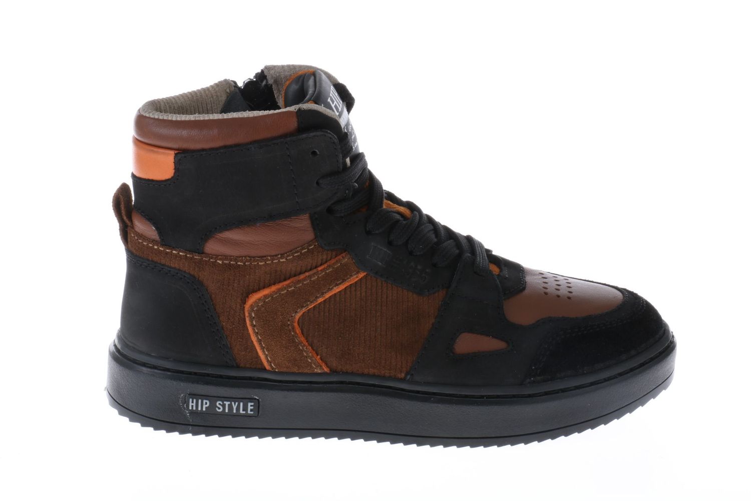 HIP halfhoge sneaker - donkerbruin met cognac, Maat: 28