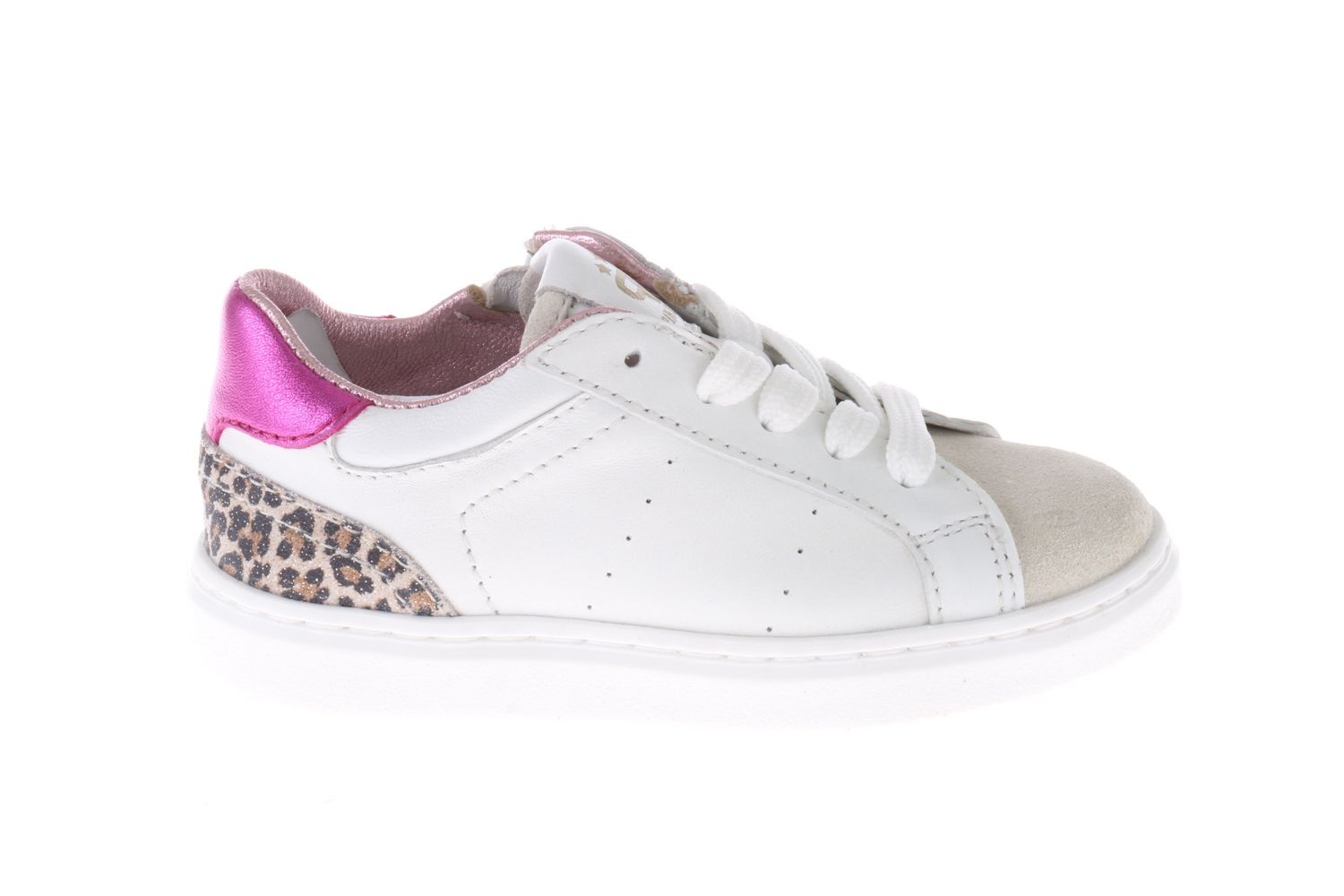 Pinocchio sneaker - wit met panter en roze details Pinocchio sneaker - wit met panter en roze details