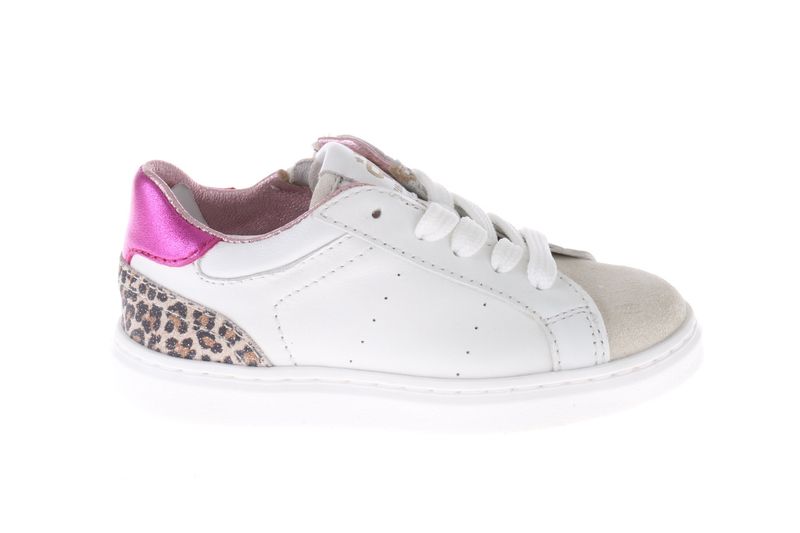 Pinocchio sneaker - wit met panter en roze details