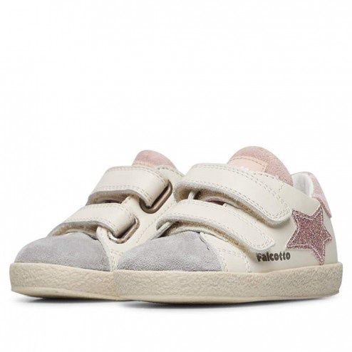 Falcotto klittenband - offwhite met roze