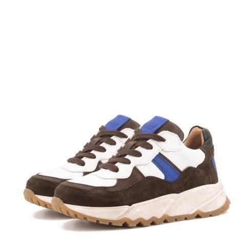 Clic! Sneaker donkerbruin met wit en cobalt