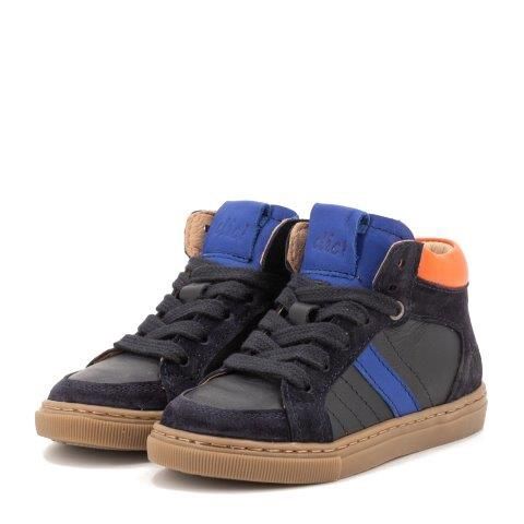 Clic! Halfhoge sneaker donkerblauw met cobalt en oranje