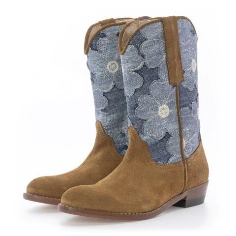 Clic! Cowboylaars cognac suede met jeansdetail